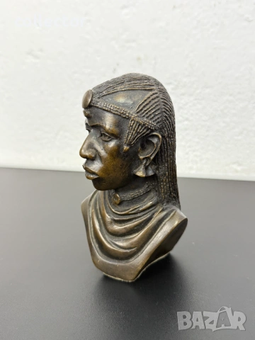 Бронзиран бюст на масайски войн. №8031, снимка 2 - Антикварни и старинни предмети - 53983245