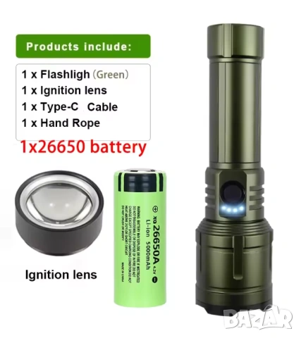 Високомощен Далекобоен Фенер с ПламъчноЗапалване Outdoor Camping Emergency Къмпинг Оцеляване Планина, снимка 7 - Екипировка - 55276568