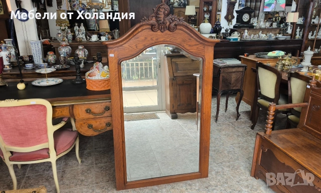 Голямо кристално огледало с дъбова рамка