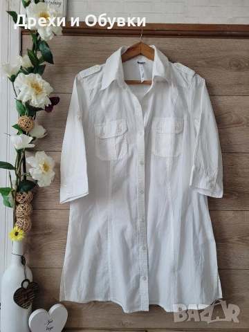 Дълга бяла риза памучна материя Италия , снимка 14 - Ризи - 54157837