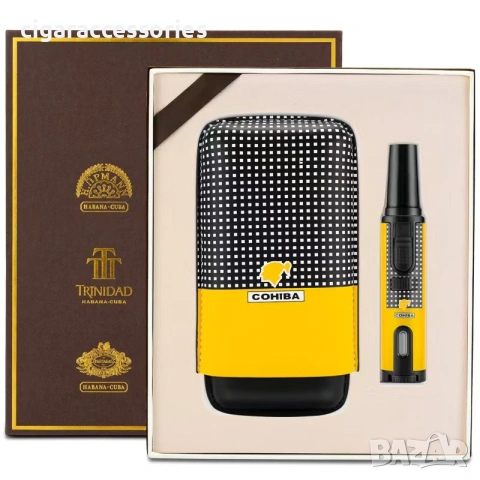 Cohiba комплект за пури – кожен калъф за 3 пури и запалка