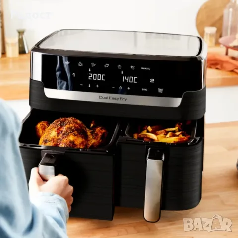 Двузонов фритюрник с горещ въздух Tefal Dual Easy Fry EY9018 8.3L , снимка 2 - Фритюрници - 55292490