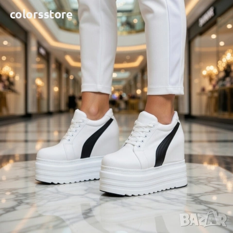 Кецове на платформа - бяло с черно - SJN56 