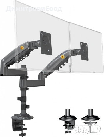 1бр/ Двоен мониторен държач за бюро NB Ergonomic H180 (17–27", до 9 кг на монитор), снимка 4 - Стойки, 3D очила, аксесоари - 55147588