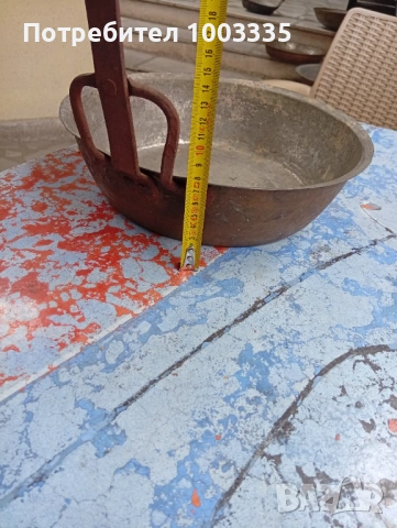 Стар меден бакърен тиган , снимка 3 - Антикварни и старинни предмети - 54355789