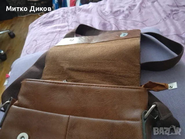 Чанта #14 естествена кожа кафява през рамо 28 х25 см отлична, снимка 3 - Чанти - 55422503