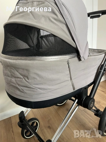 Cybex Priam 3 Platinum Taupe 3 в 1 с черно шаси + кош, дъждобран и подаръци, снимка 4 - Детски колички - 54313550