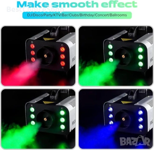 Два броя UKing 1200W машини за дим с 6 RGB LED светлини, дистанционно управление за партита и събити, снимка 10 - Други - 54953519