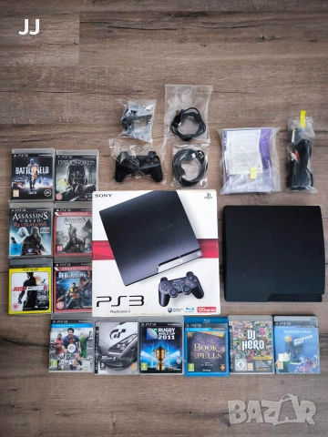 PS3 Slim (120GB) Хакнат Пълен комплект в КУТИЯ + 31 игри (ТОП комплект)