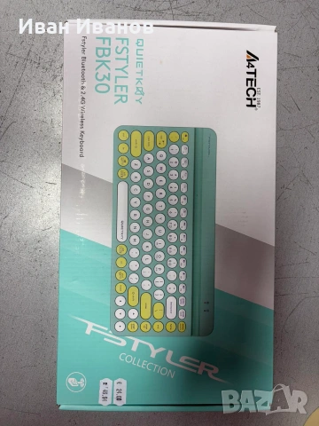Безжична клавиатура A4tech Fstyler FBK30, Bluetooth, 2.4G, Стойка за телефон, Кирилизирана, Авокадо, снимка 2 - Клавиатури и мишки - 55176868