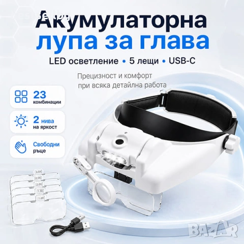 Професионална лупа за глава LED осветеление за четене шиене бродиране