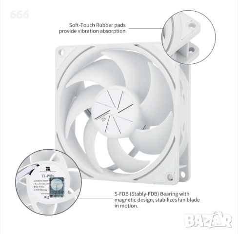 Вентилатор Thermalright TL-P9W CPU, 4-pin PWM, 92x92x25 mm, тихо охлаждане, 2200 RPM, снимка 3 - Друга електроника - 54121036