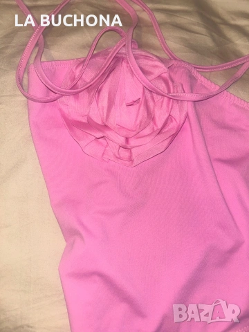 Розово боди с роза и връзки, снимка 2 - Корсети, бюстиета, топове - 54067682