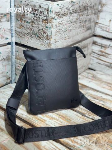 Lacoste Нова Черна Кожена Мъжка Чанта 