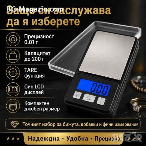 Джобна мини дигитална бижутерска везна 0.01до 200г за храна злато бижута златарска малка прецизна, снимка 4 - Везни - 50929649
