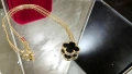 Van Cleef & Arpels VCA Gold Black Onyx Vintage Alhambra Clover Дамско Колие, снимка 1