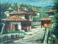 Картина, стари къщи, 1975 г., худ. Б. Грудев (1928-2018), снимка 2