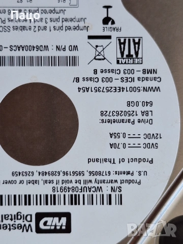 WD 640GB/тестван, снимка 5 - Твърди дискове - 54986199