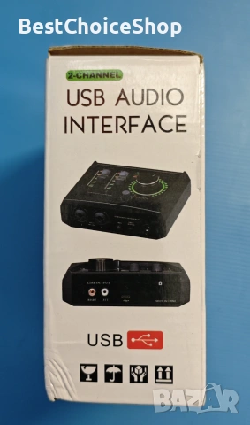 2-канален USB аудио интерфейс XLR 48V фантомно захранване за запис и стрийминг – Мини, снимка 6 - Ресийвъри, усилватели, смесителни пултове - 55066298