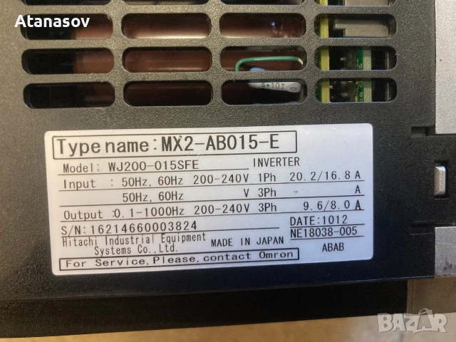 Честотен регулатор (инвертор)OMRON MX2- HITACHI 1,5КW 220V, снимка 3 - Други машини и части - 55056634