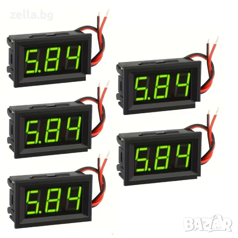 Комплект от 5 броя дигитални волтметра за вграждане DC 5V-120V, зелен LED – за автомобил 10389, снимка 4 - Друга електроника - 54691909