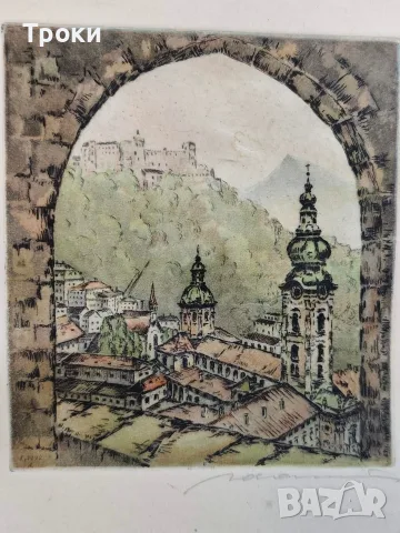 Оригинален цветен офорт 1942 год.на худ. Ludwig Adamus, снимка 7 - Антикварни и старинни предмети - 55530210
