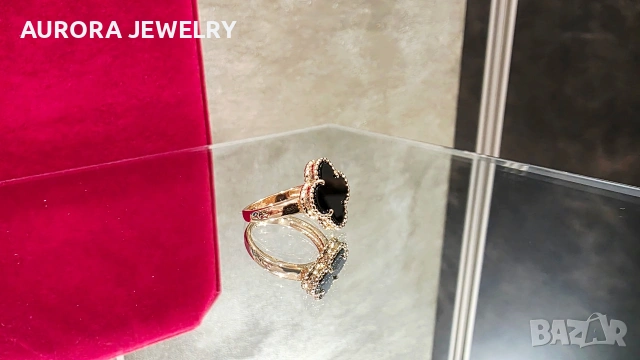 Van Cleef & Arpels VCA Rose Gold Black Onyx Vintage Alhambra Дамски Пръстен, снимка 2 - Пръстени - 54133554