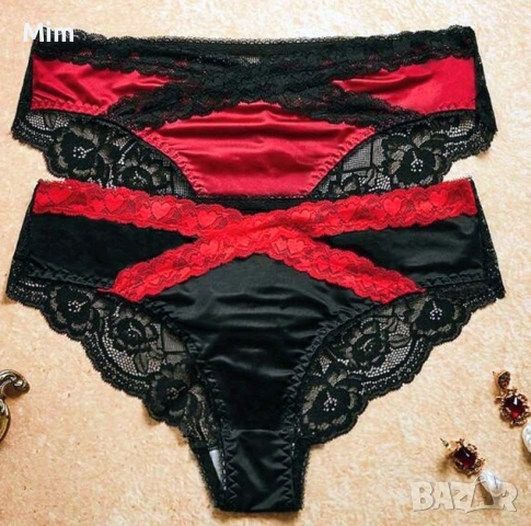 XL Червена и черна сатенена бикина , снимка 6 - Бельо - 54965189