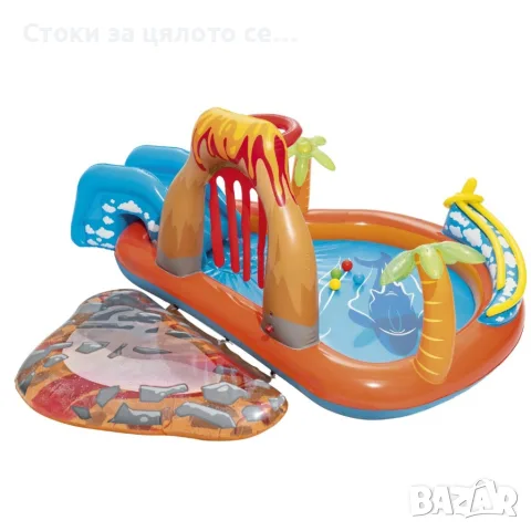 Голям надуваем аквапарк басейн Bestway Lava Lagoon - Пързалка, фонтан, и улеи за топки 265x265 см, снимка 2 - Басейни и аксесоари - 54645946