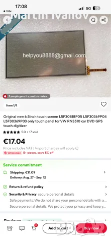 Touch screen 6,5 inch vw rns510 touch 6,1