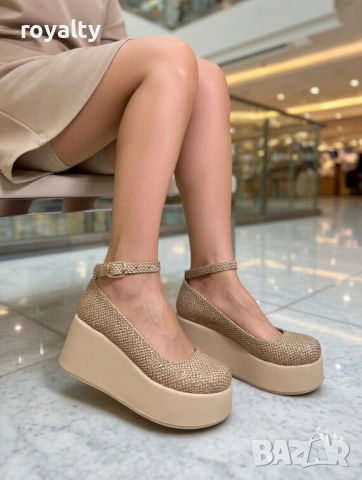 Обувки на платформа - бежови тип плетка, снимка 4 - Дамски ежедневни обувки - 54120833