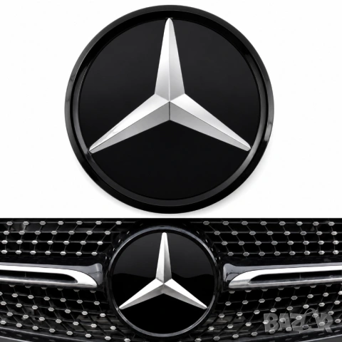 Mercedes Black Mirror Стъклена Емблема Distronic Style W205 W213 Gloss Black 18.5см, снимка 2 - Аксесоари и консумативи - 54500911