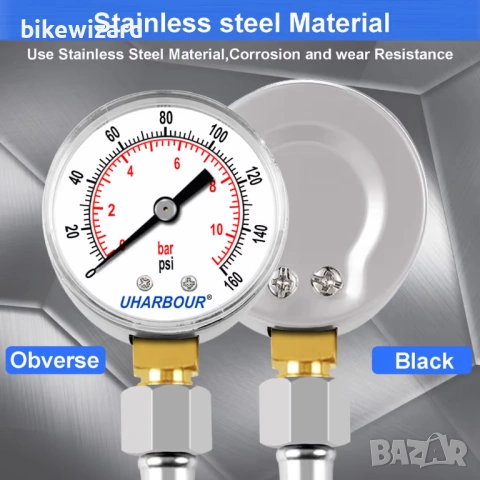 Манометър за вода 0–11 Bar 0–160psi Двойна скала Долен монтаж 3/4 до 1/2 BSP Гумена защита  НОВО, снимка 2 - Други инструменти - 54826864
