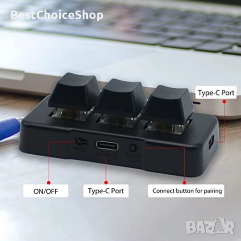 Мини безжична механична клавиатура 3 клавиша програмируема RGB USB, снимка 10 - Клавиатури и мишки - 54899099