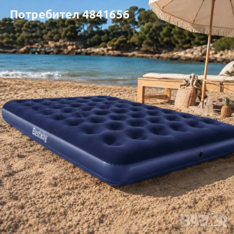 Надуваем двоен матрак 203x183x22 см – До 300 кг, кадифена повърхност, за дома и къмпинг