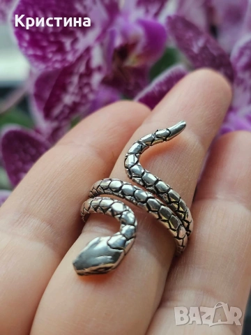 Винтидж сребърен пръстен Змия