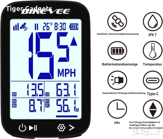 Bikevee BKV-300 GPS Велокомпютър – Безжичен, GPS, IPX7, 2.4" дисплей, снимка 5 - Аксесоари за велосипеди - 54939595