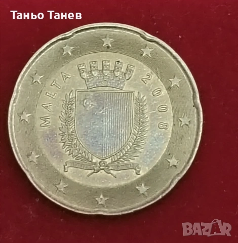 20Евро цента Малта 2008г.Със символ (F). , снимка 4 - Нумизматика и бонистика - 54034239