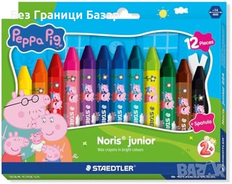 Нови Детски пастели 12 цвята Peppa Pig STAEDTLER Jumbo за оцветяване деца рисуване