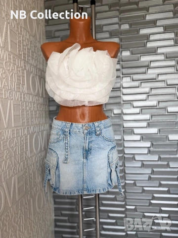 Bershka дамска къса дънкова пола , снимка 7 - Поли - 51134022