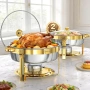 Комплект за бюфет WARMOUNTS 6L Gold Chafing Dish, 2 броя, кръгли съдове за затопляне с капак, снимка 1