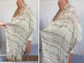 Оригинален Emporio Armani Шал Памук Коприна Емпорио Армани Летен Бежов Кремав Сив Бял, снимка 13