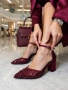 Сандали на ток - бордо сатен, снимка 2