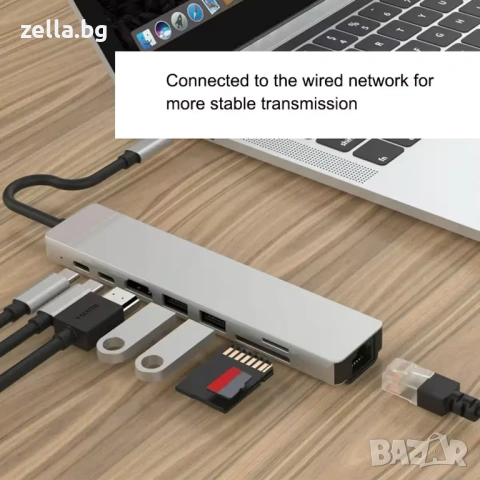 USB-C хъб 8 в 1, HDMI 4K 30Hz, RJ45 100Mbps, PD 87W, USB 3.0 за MacBook, Dell, Lenovo 10305, снимка 8 - Друга електроника - 54663317