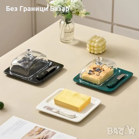 Нова кутия за масло Керамична масленка с капак и нож Масленица кухня дом, снимка 9 - Аксесоари за кухня - 54457339
