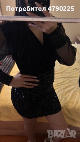 Елегантна вечерна рокля с пайети и прозрачни ръкави., снимка 2 - Рокли - 54123456