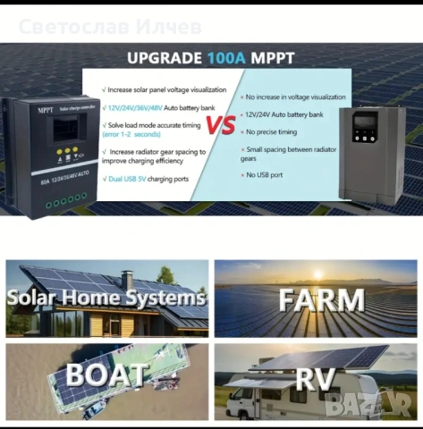 Соларен контролер MPPT 100A,, снимка 5 - Друга електроника - 54610196