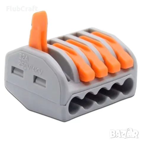 Клема, бърза връзка 250V, 32A, 0.08~2.5mm2, петорна