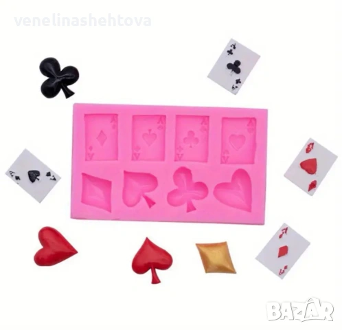 Карти за игра асо пика купа силиконов молд форма шоколад смола фондан декорация торта , снимка 2 - Форми - 54018370