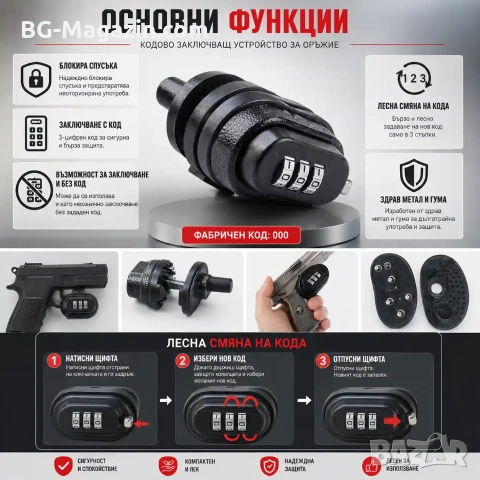Заключващ механизъм за оръжие с код за пистолет ловна пушка въздушна еърсофт помпа със съчми лов, снимка 2 - Оборудване и аксесоари за оръжия - 51091374